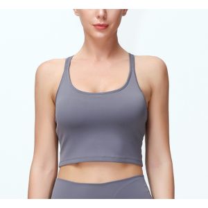 Beautiful Back Navel Women Fitness Sport Bra Grey